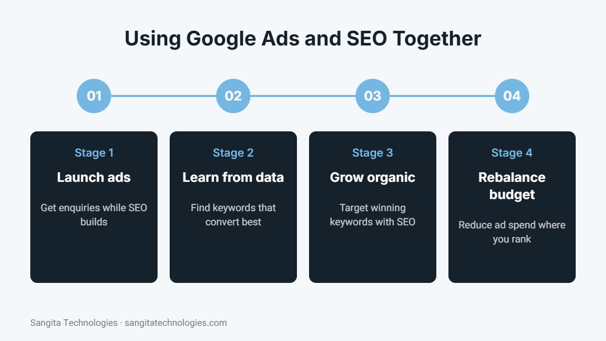 Four stages of using Google Ads and SEO together