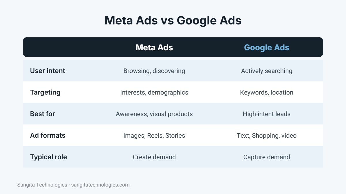 Meta Ads vs Google Ads comparison