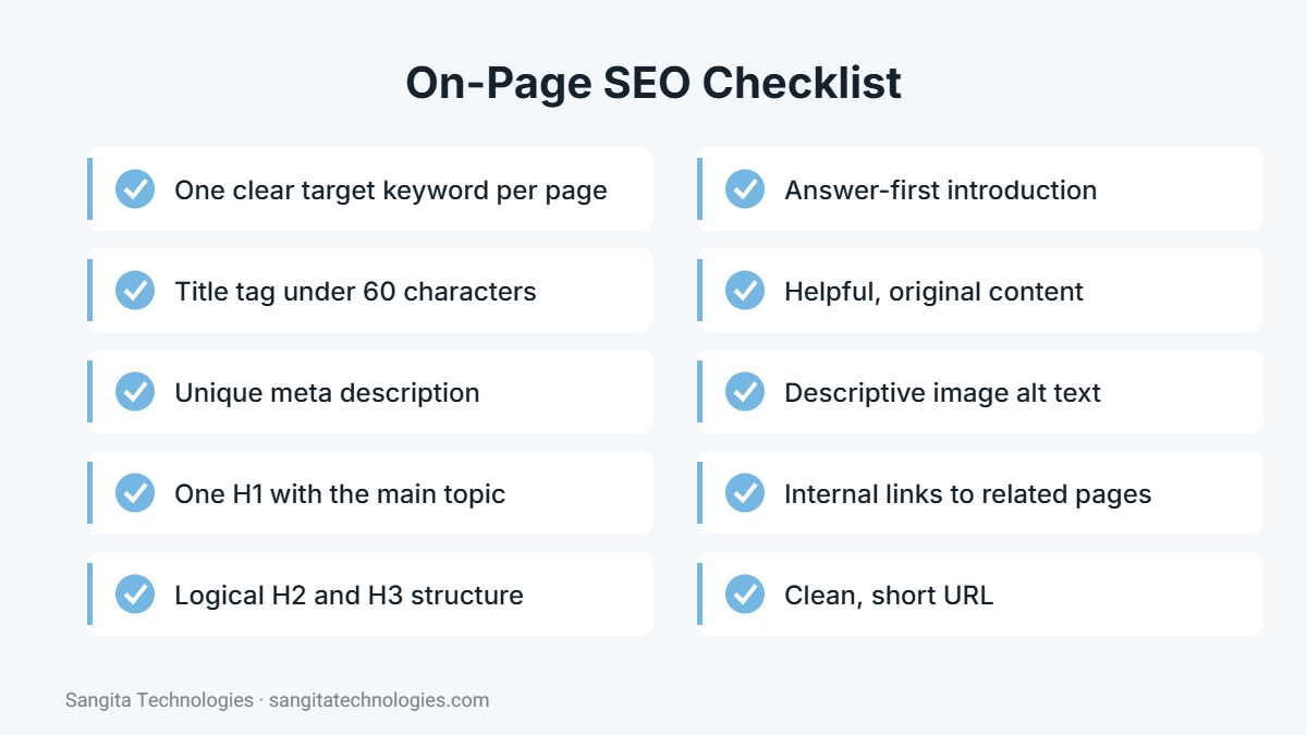 On-page SEO checklist for every page